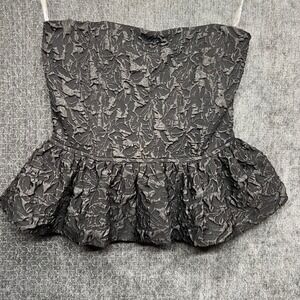 Entro Black Jacquard Floral Bandeau Top Peplum Corset Party Medium‎ nwt
